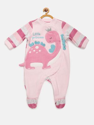 Girls Medium Pink Velour Front Opening Babysuit